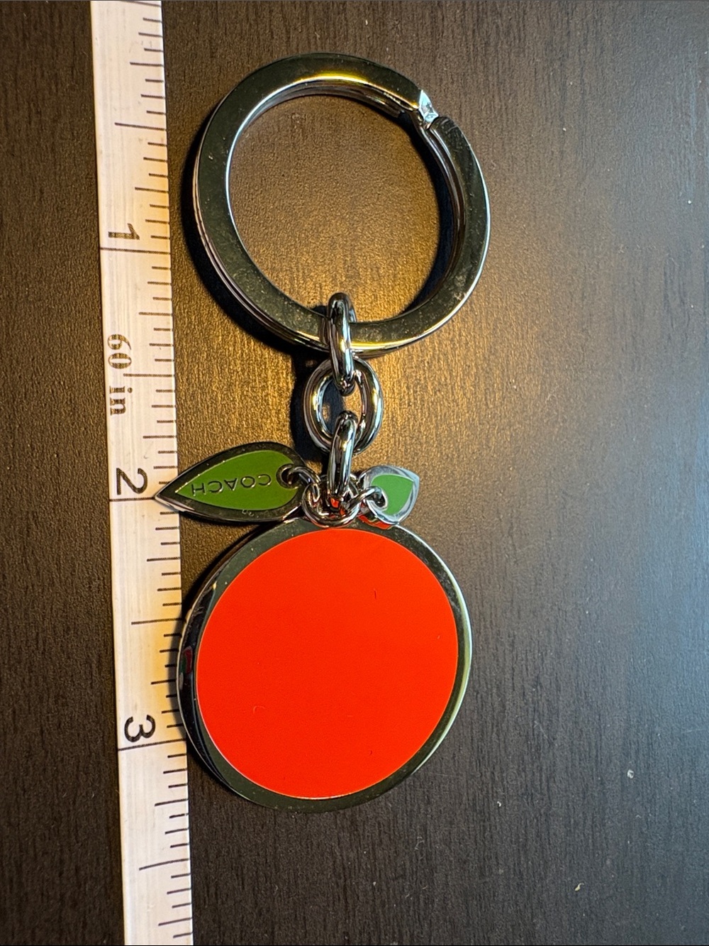 Coach Vintage Bright Orange and Green Enamel Fruit Key Charm